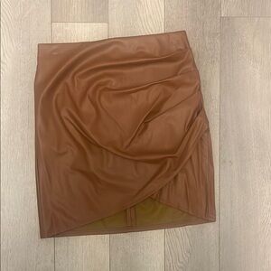 SHEIN Brown Tan Pleather Ruched Pencil Skirt